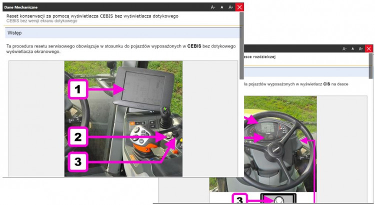 Karty dotyczące manualnego kasowania inspekcji serwisowych.